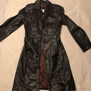 Long Leather black jacket size xs